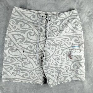 Simms Fishing Solarflex Cargo Tribal Gray Board‎ Shorts Mens Small Geometric